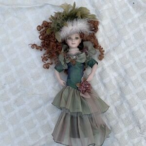 Rare Cathay Collection Victorian Porcelain Doll 1/5000 Red Hair Green Dress